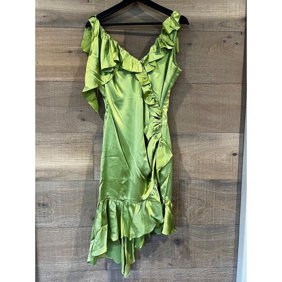 Cinq a Sept Petunya Ruffle Silk Slip Dress Prickly Pear Green Size 4 - Picture 4 of 8